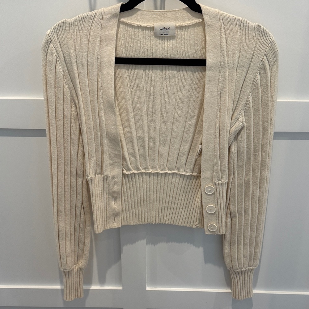 Wilfred Cream Ribbed Cropped Cardigan